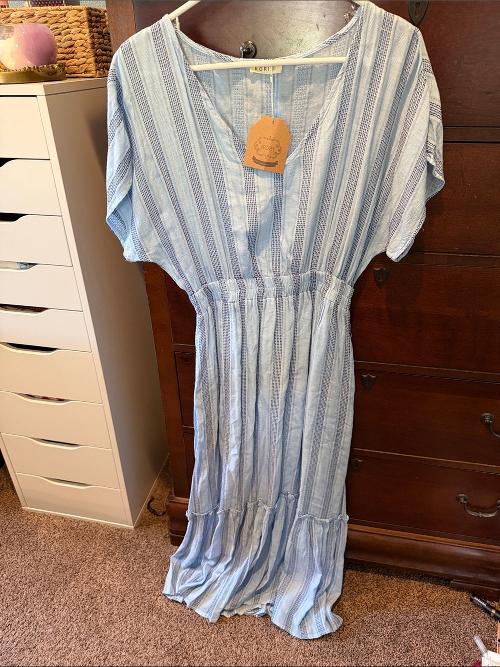 Kori Light Blue & White Striped Maxi Dress